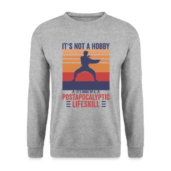 Vintage Karate Postapocalyptic Lifeskill Shirt - Unisex Pullover - Weißgrau meliert - Vorne - Alina (178cm) & Michal (187cm)