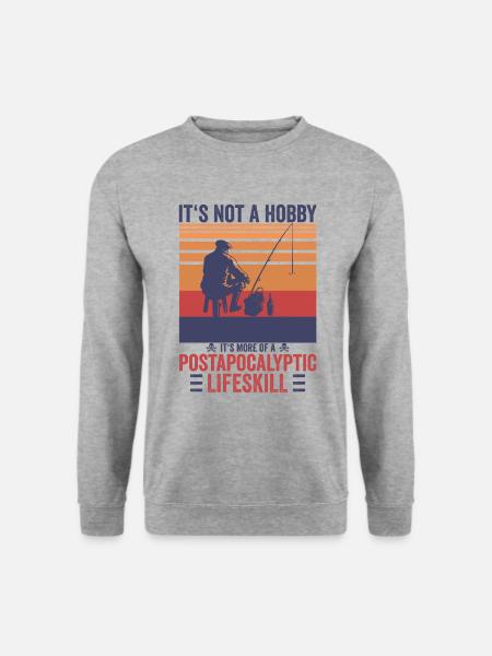 Vintage Fischerei Hobby Lifeskill Fischen Shirt - Unisex Pullover - Weißgrau meliert
