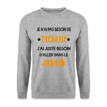 Pas de Thérapie souvenir du Jura - Sweat-shirt Unisexe - gris chiné - Devant - Alina (178cm) & Michal (187cm)