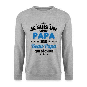 je suis un papa et beau-papa qui déchire - Sweat-shirt Unisexe - gris chiné - Devant - Alina (178cm) & Michal (187cm)
