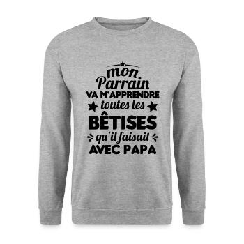 Mon Parrain Va M'apprendre Les Bêtises Humour - Sweat-shirt Unisexe - gris chiné - Devant - Alina (178cm) & Michal (187cm)