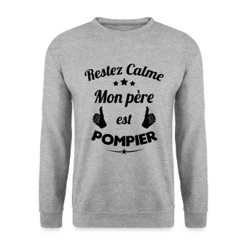Restez calme Mon père est pompier Cadeau - Sweat-shirt Unisexe - gris chiné - Devant - Alina (178cm) & Michal (187cm)