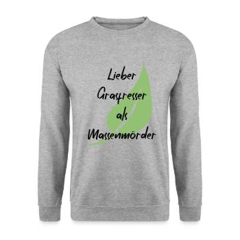 Vegan Veganer Tierschutz Vegetarier Vegetarisch - Unisex Pullover - Weißgrau meliert - Vorne - Alina (178cm) & Michal (187cm)