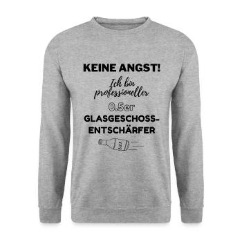0.5er Glasgeschossentschärfer | Keine Angst | Bier - Unisex Pullover - Weißgrau meliert - Vorne - Alina (178cm) & Michal (187cm)
