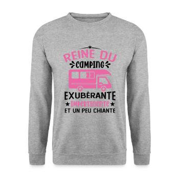 La Reine Du Camping Campeuse Cadeau Campeur Femme - Sweat-shirt Unisexe - gris chiné - Devant - Alina (178cm) & Michal (187cm)