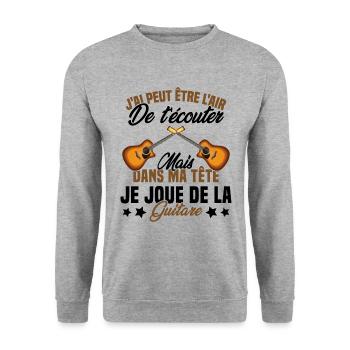 Je Joue De La Guitare Cadeau Humour Guitariste - Sweat-shirt Unisexe - gris chiné - Devant - Alina (178cm) & Michal (187cm)