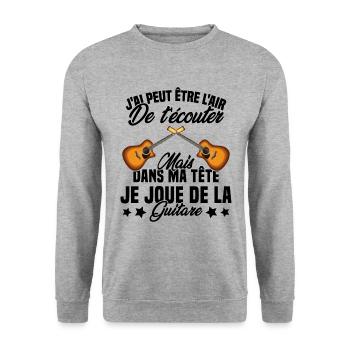 Je Joue De La Guitare Cadeau Humour Guitariste - Sweat-shirt Unisexe - gris chiné - Devant - Alina (178cm) & Michal (187cm)