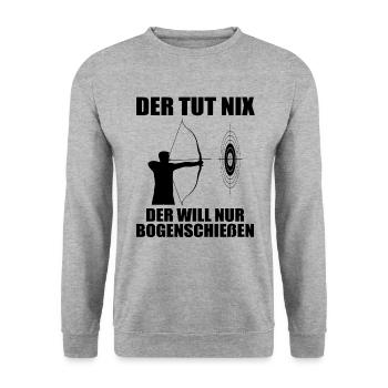 Bogenschießen Bogenschütze Spruch Geschenk Herren - Unisex Pullover - Weißgrau meliert - Vorne - Alina (178cm) & Michal (187cm)