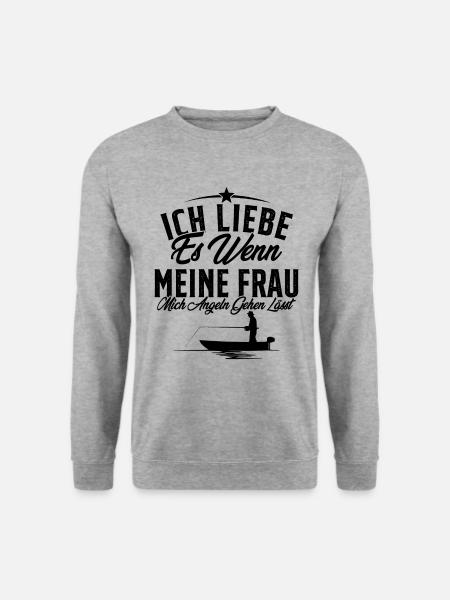 Ich liebe es, wenn meine Frau / Angeln - Unisex Pullover - Weißgrau meliert