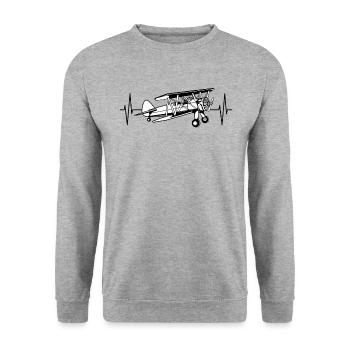 Biplane Airplane ECG Line Pilot Gift - Unisex Sweatshirt - salt & pepper - Front - Alina (178cm) & Michal (187cm)