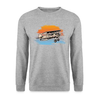 Biplane Airplane Pilot Flight Instructor Gift - Unisex Sweatshirt - salt & pepper - Front - Alina (178cm) & Michal (187cm)