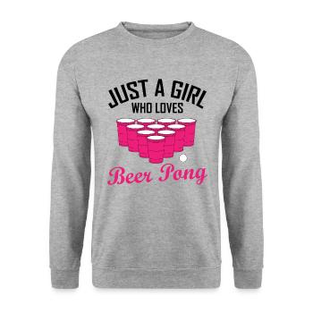 Beer Pong Bier Pong Spruch Geschenk Damen - Unisex Pullover - Weißgrau meliert - Vorne - Alina (178cm) & Michal (187cm)