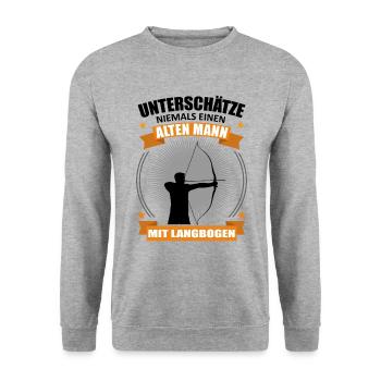 Bogenschießen Alter Mann Spruch Geschenk - Unisex Pullover - Weißgrau meliert - Vorne - Alina (178cm) & Michal (187cm)