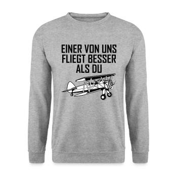 Doppeldecker Flugzeug Pilot Cooler Spruch Geschenk - Unisex Pullover - Weißgrau meliert - Vorne - Alina (178cm) & Michal (187cm)