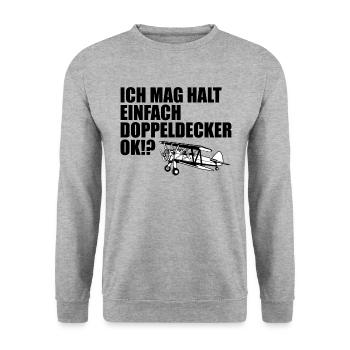 Doppeldecker Flugzeug Pilot Cooler Spruch Geschenk - Unisex Pullover - Weißgrau meliert - Vorne - Alina (178cm) & Michal (187cm)