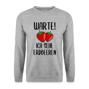 Erdbeere Lustiger Spruch Sommer Frucht Obst - Unisex Pullover - Weißgrau meliert - Vorne - Alina (178cm) & Michal (187cm)