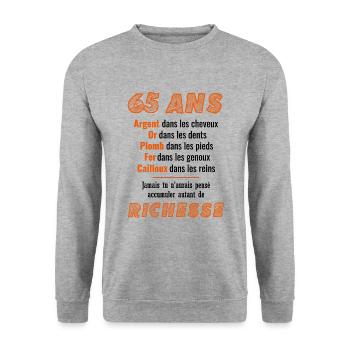 65 Jahre Geburtstag Lustige Geschenkidee - Unisex Pullover - Weißgrau meliert - Vorne - Alina (178cm) & Michal (187cm)