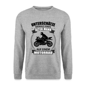 Motorradfahrer Motorrad Alter Mann Spruch Geschenk - Unisex Pullover - Weißgrau meliert - Vorne - Alina (178cm) & Michal (187cm)