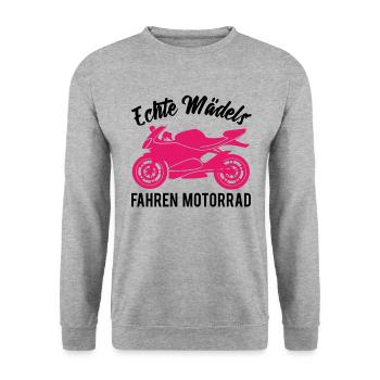 Motorradfahrerin Motorrad Cooler Spruch Geschenk - Unisex Pullover - Weißgrau meliert - Vorne - Alina (178cm) & Michal (187cm)