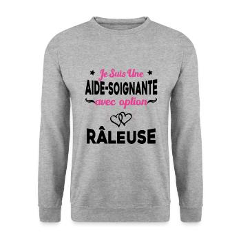 je suis une aide soignante avec option râleuse - Sweat-shirt Unisexe - gris chiné - Devant - Alina (178cm) & Michal (187cm)