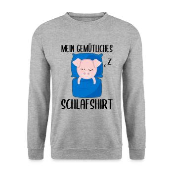 Mein Gemütliches Schlafshirt Schlafendes Schwein - Unisex Pullover - Weißgrau meliert - Vorne - Alina (178cm) & Michal (187cm)