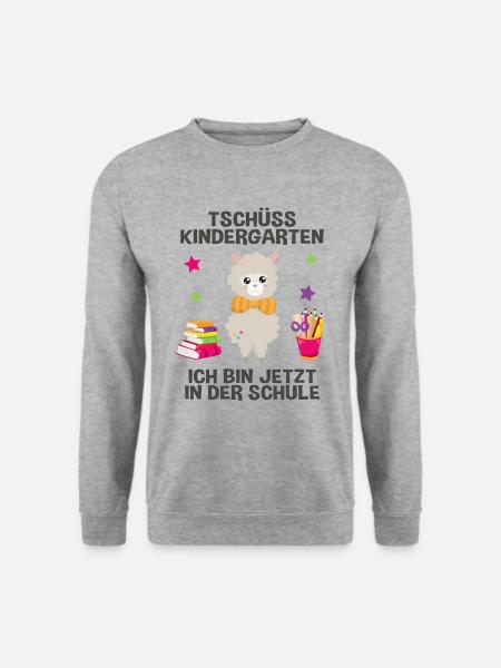 Einschulung Spruch 1. Klasse Lama Alpaka Geschenk - Unisex Pullover - Weißgrau meliert