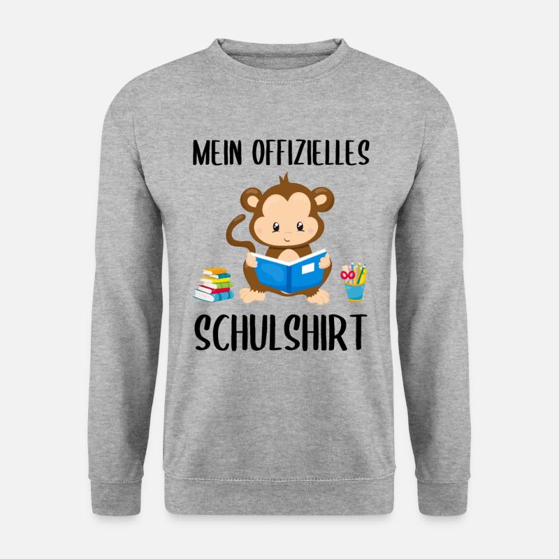 Affe Schulshirt Schulbeginn Schule Geschenk - Unisex Pullover - Weißgrau meliert