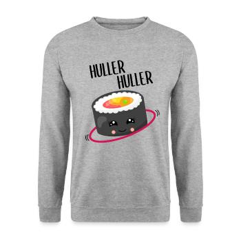 Kawaii Sushi Hulareifen Hulahooping Geschenk - Unisex Pullover - Weißgrau meliert - Vorne - Alina (178cm) & Michal (187cm)