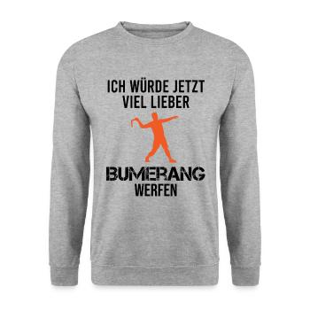 Bumerang Werfen Bumerang Werfer Spruch Geschenk - Unisex Pullover - Weißgrau meliert - Vorne - Alina (178cm) & Michal (187cm)
