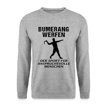 Bumerang Werfen Lustiger Spruch Geschenk - Unisex Pullover - Weißgrau meliert - Vorne - Alina (178cm) & Michal (187cm)