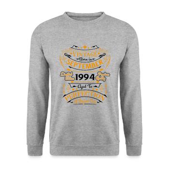 Septembre 1994 Rétro Vintage Cadeau d’anniversaire - Sweat-shirt Unisexe - gris chiné - Devant - Alina (178cm) & Michal (187cm)