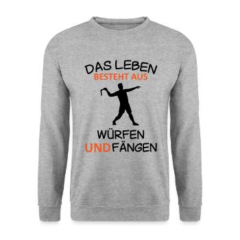 Bumerang Werfen Bumerang Werfer Spruch Geschenk - Unisex Pullover - Weißgrau meliert - Vorne - Alina (178cm) & Michal (187cm)