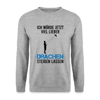 Drachenfliegen Drachensteigen Spruch Geschenk - Unisex Pullover - Weißgrau meliert - Vorne - Alina (178cm) & Michal (187cm)