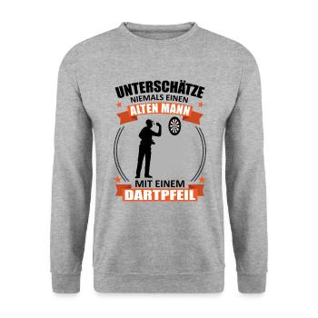 Darts Alter Mann Spruch Dartspieler Fans Geschenk - Unisex Pullover - Weißgrau meliert - Vorne - Alina (178cm) & Michal (187cm)