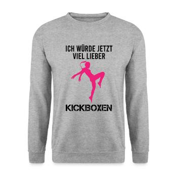 Kickboxen Kickboxerin Spruch Lustig Geschenk Damen - Unisex Pullover - Weißgrau meliert - Vorne - Alina (178cm) & Michal (187cm)