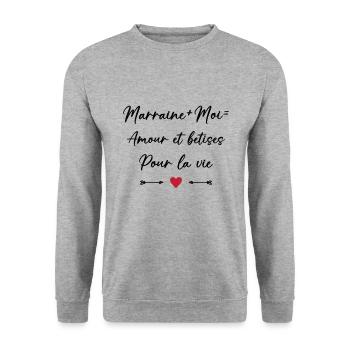 Filleule Amour et bêtises pour la vie marraine - Sweat-shirt Unisexe - gris chiné - Devant - Alina (178cm) & Michal (187cm)