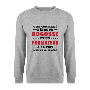 Bogosse Et Formateur Cadeau Meilleur Collègue - Sweat-shirt Unisexe - gris chiné - Devant - Alina (178cm) & Michal (187cm)