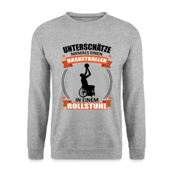 Rollstuhl Basketball Spieler Cooler Spruch - Unisex Pullover - Weißgrau meliert - Vorne - Alina (178cm) & Michal (187cm)