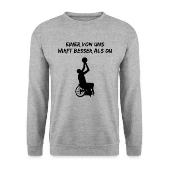 Rollstuhl Basketball Spieler Lustiger Spruch - Unisex Pullover - Weißgrau meliert - Vorne - Alina (178cm) & Michal (187cm)