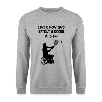 Rollstuhltennis Rollstuhl Tennis Cooler Spruch - Unisex Pullover - Weißgrau meliert - Vorne - Alina (178cm) & Michal (187cm)