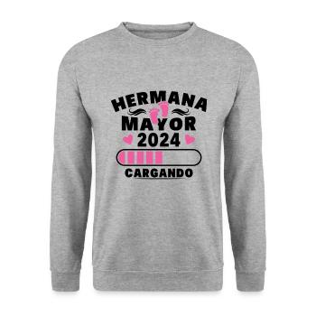 Große Schwester 2024 - Unisex Pullover - Weißgrau meliert - Vorne - Alina (178cm) & Michal (187cm)