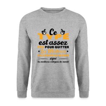 Départ Collègue de Travail Nouvel Emploi Retraite - Sweat-shirt Unisexe - gris chiné - Devant - Alina (178cm) & Michal (187cm)