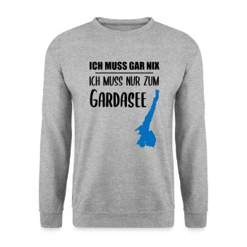 Gardasee-Pflicht – Der Rest ist Optional - Unisex Pullover - Weißgrau meliert - Vorne - Alina (178cm) & Michal (187cm)