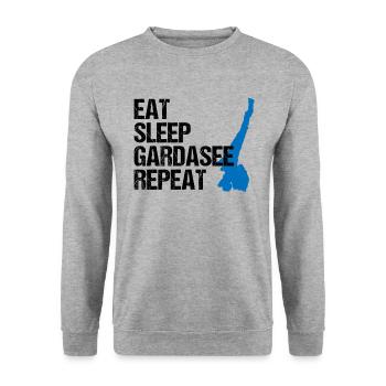 Eat, Sleep, Gardasee – Der Lebenszyklus - Unisex Pullover - Weißgrau meliert - Vorne - Alina (178cm) & Michal (187cm)