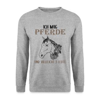 Ich mag Pferde und 3 Leute - Perfektes Geschenk - Unisex Pullover - Weißgrau meliert - Vorne - Alina (178cm) & Michal (187cm)