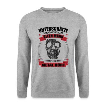 Alten Metal Mann Stolz Totenkopf Geschenk - Unisex Pullover - Weißgrau meliert - Vorne - Alina (178cm) & Michal (187cm)
