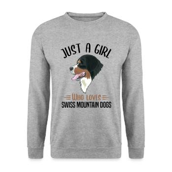 Girl Loves Swiss Mountain Dogs Gift - Unisex Sweatshirt - salt & pepper - Front - Alina (178cm) & Michal (187cm)