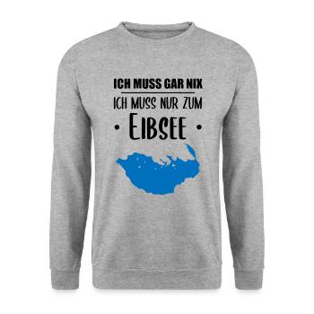 "Ich muss nur zum Eibsee" - Berge und See Design - Unisex Pullover - Weißgrau meliert - Vorne - Alina (178cm) & Michal (187cm)