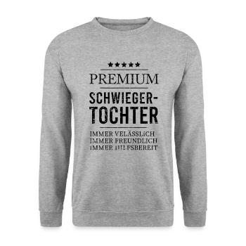 Premium Schwiegertochter 5-Sterne Herz der Familie - Unisex Pullover - Weißgrau meliert - Vorne - Alina (178cm) & Michal (187cm)