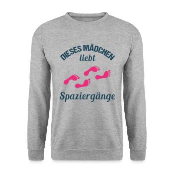 Spaziergang-Liebhaber Mädchenherz Geschenk - Unisex Pullover - Weißgrau meliert - Vorne - Alina (178cm) & Michal (187cm)